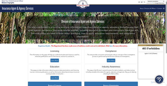 Security scan screenshot of https://myfloridacfo.com/division/agents