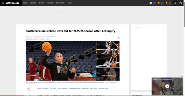 Security scan screenshot of https://wach.com/news/local/south-carolinas-chloe-kitts-out-for-2025-26-season-after-acl-injury