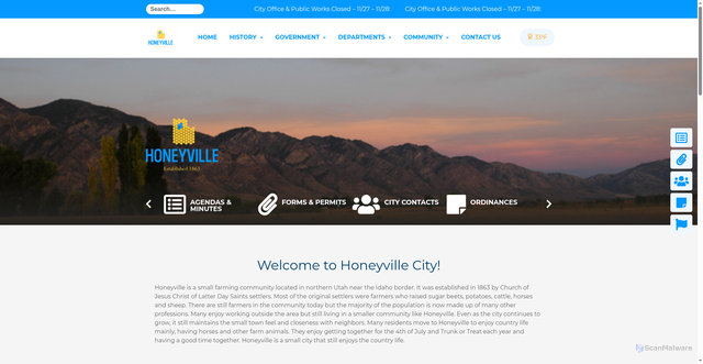 Security scan screenshot of https://honeyvillecity.gov/