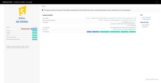 Security scan screenshot of https://scepman-app-2f64jhvjg4ls2.azurewebsites.net