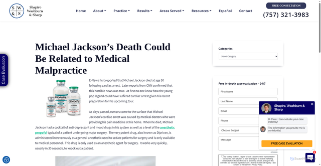 Security scan screenshot of https://www.hsinjurylaw.com/library/medical-malpractice-could-be-cause-of-michael-jacksons-death.cfm