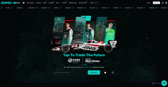 Security scan screenshot of https://www.zoomex.com