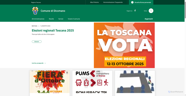 Security scan screenshot of https://www.comune.dicomano.fi.it/
