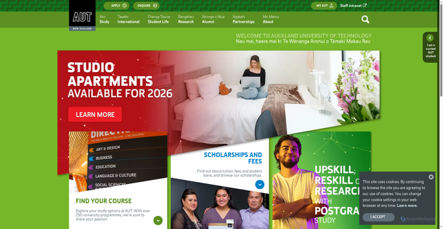 Security scan screenshot of https://www.aut.ac.nz/