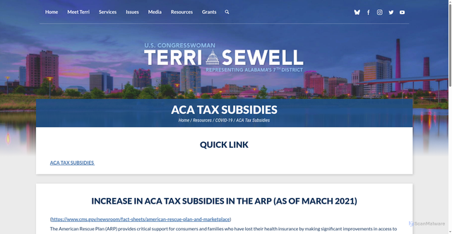 Security scan screenshot of https://sewell.house.gov/aca-tax-subsidies