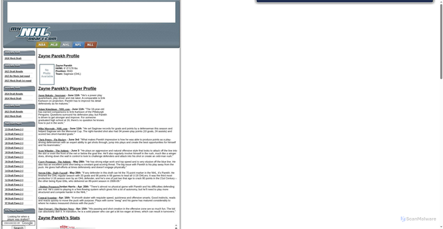 Security scan screenshot of http://www.mynhldraft.com/2024-nhl-draft/player-profiles/Zayne-Parekh
