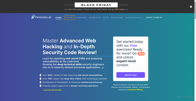 Security scan screenshot of https://pentesterlab.com/