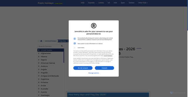 Security scan screenshot of https://public-holidays.iamrohit.in/holiday/flag-day/2026-us