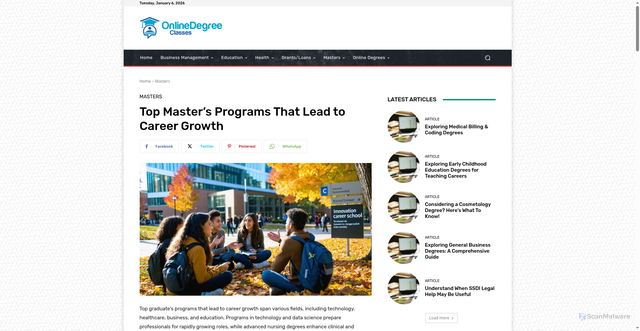 Security scan screenshot of https://onlinedegreeclasses.com/top-masters-programs-that-lead-to-career-growth/