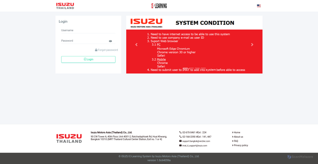 Security scan screenshot of https://elearning.isuzu.co.th