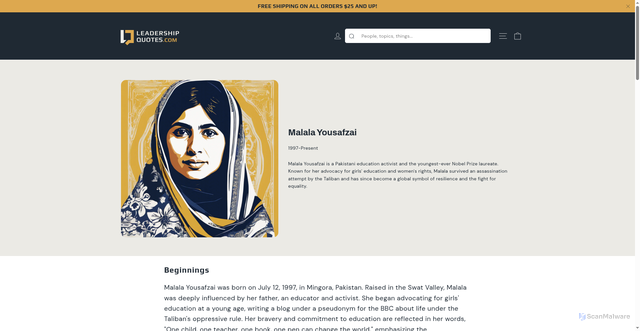 Security scan screenshot of https://leadershipquotes.com/pages/leader-profile/malala-yousafzai?srsltid=AfmBOopWB4Fp3yQnBCssuSiZwKPdQTbmaNitfZqhPoChRXxu2IDrhKNO