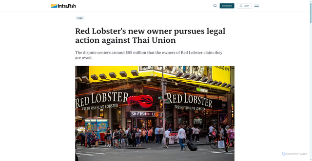 Security scan screenshot of https://www.intrafish.com/legal/red-lobsters-new-owner-pursues-legal-action-against-thai-union/2-1-1735982