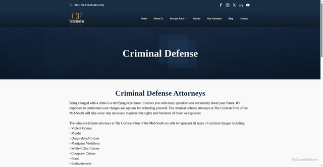 Security scan screenshot of https://www.cochranfirm.com/memphis/criminal-defense/