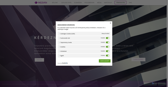 Security scan screenshot of https://median.hu