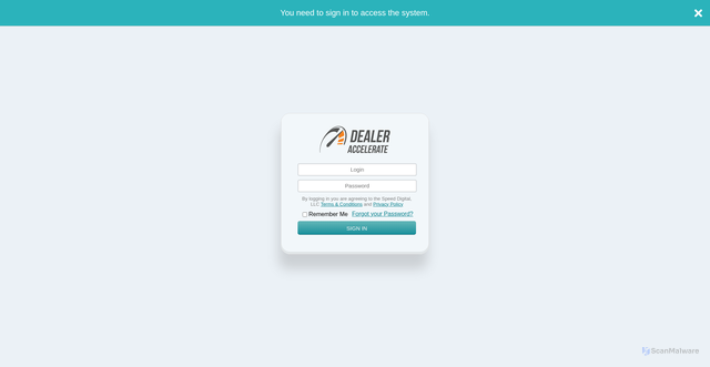 Security scan screenshot of https://admin.dealeraccelerate.com