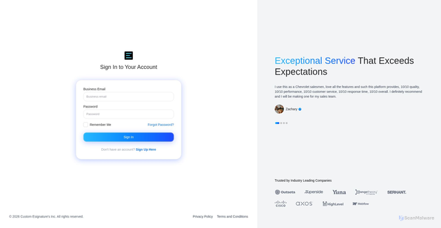 Security scan screenshot of https://app.customesignature.com