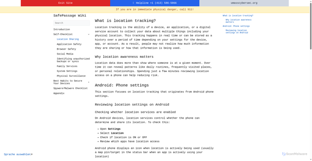 Security scan screenshot of https://safepassage-wiki.pages.dev/android/self-checklist/3.1-location-sharing/