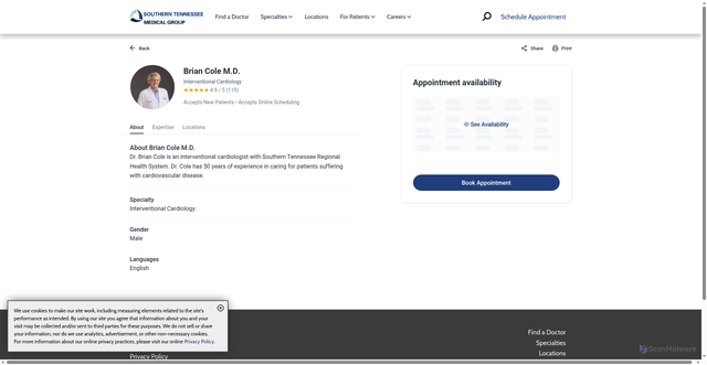 Security scan screenshot of https://www.southerntennesseemedicalgroup.com/find-a-doctor/provider/1861597916