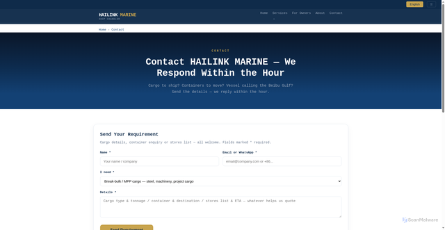 Security scan screenshot of https://hailinkmarine.pages.dev/contact/