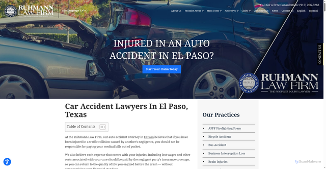 Security scan screenshot of https://www.ruhmannlawfirm.com/practice-areas/car-accident-attorney-el-paso/