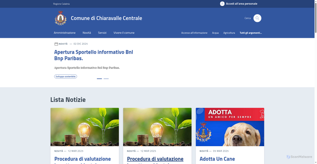 Security scan screenshot of https://comune.chiaravallecentrale.cz.it/