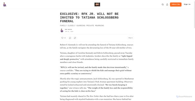 Security scan screenshot of https://robshuter.substack.com/p/exclusive-rfk-jr-will-not-be-invited