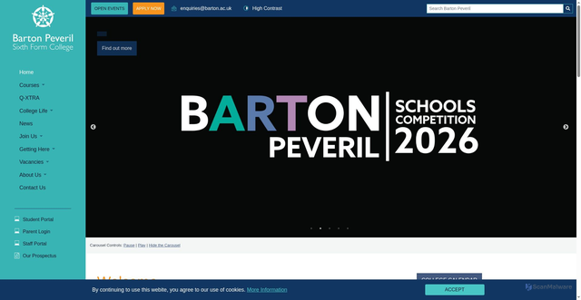 Security scan screenshot of http://www.barton-peveril.ac.uk/