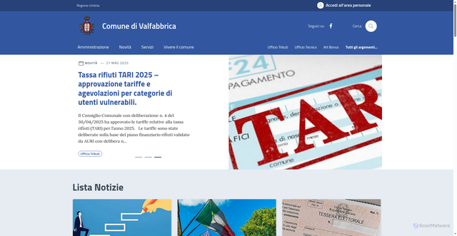 Security scan screenshot of https://comune.valfabbrica.pg.it/