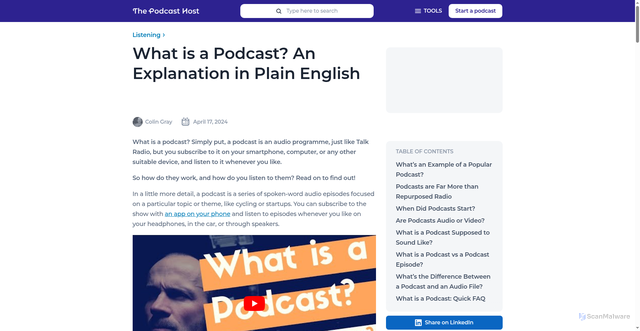 Security scan screenshot of https://www.thepodcasthost.com/listening/what-is-a-podcast/