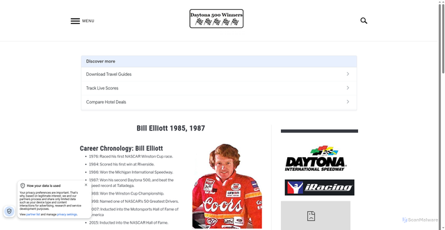 Security scan screenshot of https://daytona500winners.com/bill-elliott/