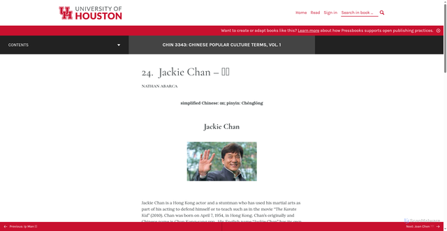 Security scan screenshot of https://uhlibraries.pressbooks.pub/chin3343sp23/chapter/jackiechan/