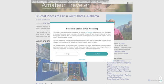 Security scan screenshot of https://amateurtraveler.com/8-great-places-eat-gulf-shores-alabama/