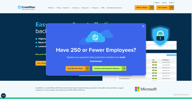 Security scan screenshot of https://download.crashplan.com