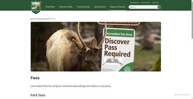 Security scan screenshot of https://parks.wa.gov/passes-permits/fees