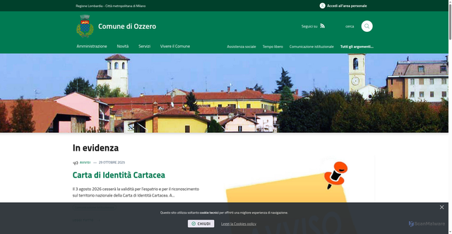 Security scan screenshot of https://www.comune.ozzero.mi.it/it-it/home