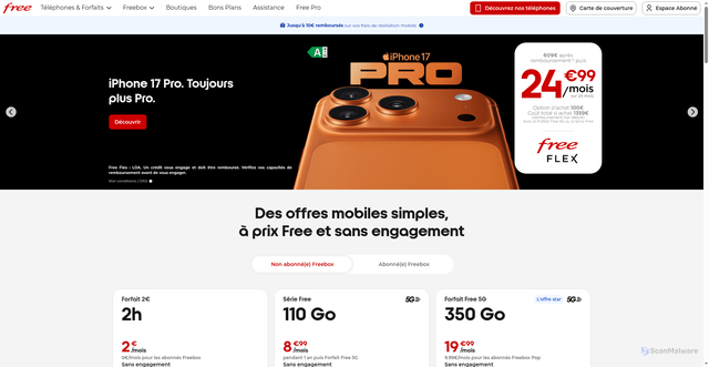 Security scan screenshot of https://mobile.free.fr/