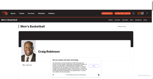 Security scan screenshot of https://osubeavers.com/coaches.aspx?rc=483