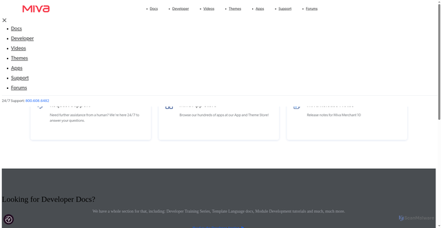Security scan screenshot of https://docs.miva.com
