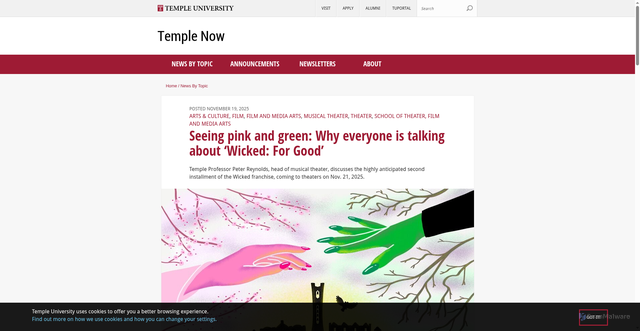 Security scan screenshot of https://news.temple.edu/news/2025-11-19/seeing-pink-and-green-why-everyone-talking-about-wicked-good