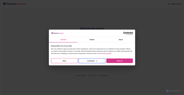Security scan screenshot of https://app.patientaccess.com