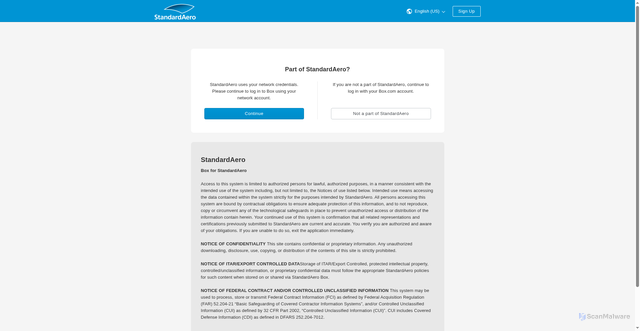Security scan screenshot of https://standardaero.account.box.com