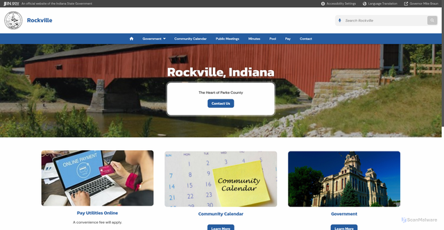 Security scan screenshot of https://www.in.gov/towns/rockville/