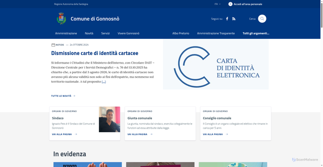 Security scan screenshot of https://www.comune.gonnosno.or.it
