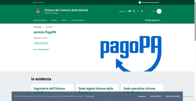 Security scan screenshot of https://www.unionecomunidellabrenta.it/hh/index.php