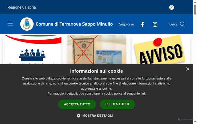 Security scan screenshot of https://www.comune.terranovasappominulio.rc.it/it