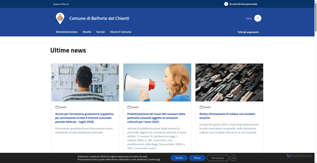 Security scan screenshot of https://www.comune.belfortedelchienti.mc.it/