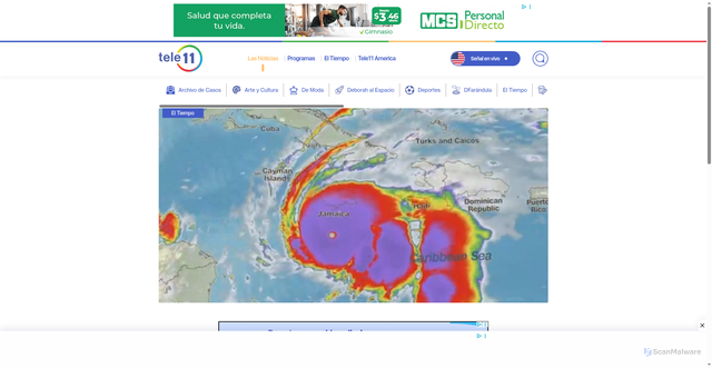 Security scan screenshot of https://teleonce.com/noticias/internacionales/trayectoria-del-huracan-melissa-donde-esta-y-hacia-donde-se-dirige/
