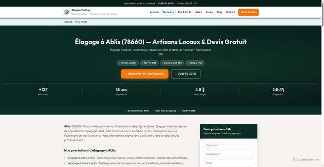 Security scan screenshot of https://elagage-abattage-yvelines.fr/elagage-ablis-78660/