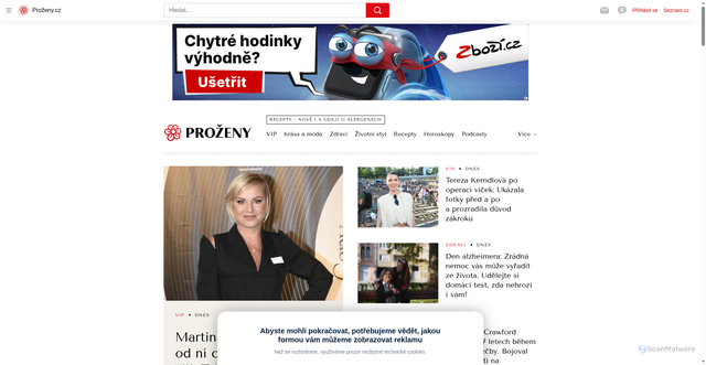 Security scan screenshot of https://www.prozeny.cz