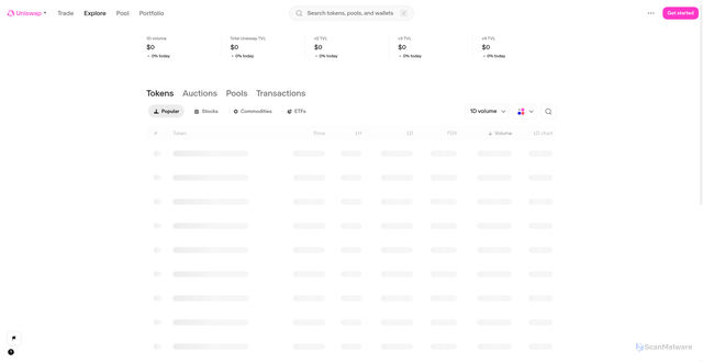 Security scan screenshot of https://web-git-06-17-featwebaddportfoliopoolsanimatednu-18150b-uniswap.vercel.app/explore